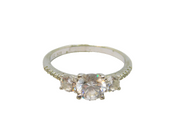 Sterling Silver Triple CZ Sparkling Dress Band Ring Vintage c1990 Size O