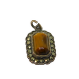 Sterling Silver Tiger's Eye & Marcasite Art Deco Charm Pendant Antique c1930