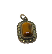 Sterling Silver Tiger's Eye & Marcasite Art Deco Charm Pendant Antique c1930