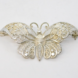 Sterling Silver Filigree Pattern Butterfly Brooch Pin Vintage c1980