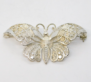 Sterling Silver Filigree Pattern Butterfly Brooch Pin Vintage c1980