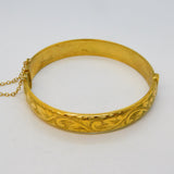 Art Deco Rolled Gold Floral Pattern Cuff Bangle Bracelet Antique c1930s