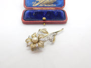 Gold on Sterling Silver, Pearl & Paste Set Floral Statement Brooch Vintage c1980