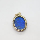 Sterling Silver Cabochon Lapis Lazuli Oval Drop Charm Pendant Vintage c1970
