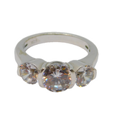 Sterling Silver 3 Stone Cubic Zirconia Dress Ring Vintage c1970 Size O 1/2