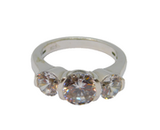 Sterling Silver 3 Stone Cubic Zirconia Dress Ring Vintage c1970 Size O 1/2