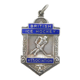 Art Deco Sterling Silevr Enamel British Ice Hockey Fob Medal Antique Birmingham