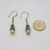 Pair of Sterling Silver Bali Style Patterned Hook Drop Earrings Vintage c1970