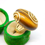 9ct Yellow Gold Cabochon Tiger's Eye Statement Ring Vintage c1980 10g