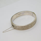 Sterling Silver Bark Effect Hinged Bangle Bracelet Vintage 1971 Birmingham