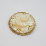 Chinese Sterling Silver Carved Mother Of Pearl Floral Brooch Pin Antique c1930