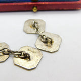 9ct Gold on Sterling Silver Engine Turned Cufflinks Antique c1930 Art Deco