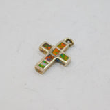 Sterling Silver Fire Opal Minimalist Cross Charm Pendant Modern c1990s
