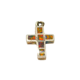Sterling Silver Fire Opal Minimalist Cross Charm Pendant Modern c1990s