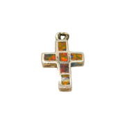 Sterling Silver Fire Opal Minimalist Cross Charm Pendant Modern c1990s