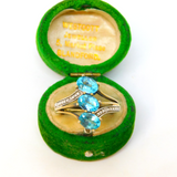 Sterling Silver Gilt  3 Blue Topaz & Spinel Set Dress Ring Vintage c1970 Size Q