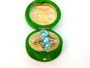 Sterling Silver Gilt  3 Blue Topaz & Spinel Set Dress Ring Vintage c1970 Size Q