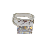 Sterling Silver Square Crystal Chunky Cocktail Ring Vintage c1980 Size R 1/2