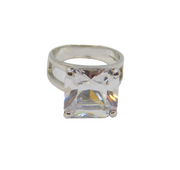 Sterling Silver Square Crystal Chunky Cocktail Ring Vintage c1980 Size R 1/2