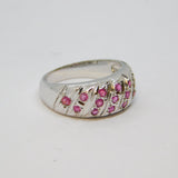 Sterling Silver 14 Stone Ruby Boat Ring Band Ring Vintage c1970 Size K