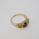 Sterling Silver Multi-Colour Gemstone Dress Band Ring Vintage c1970 Size P 1/2