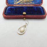 Sterling Silver Teardrop with Mother of Pearl Charm Pendant Vintage c1970