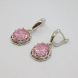 Pair of Sterling Silver Large Pink Spinel Leverback Drop Earrings Modern c1990