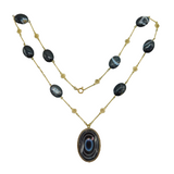 19th Century Rolled Gold & Banded Agate Set Mourning Necklace Antique