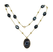 19th Century Rolled Gold & Banded Agate Set Mourning Necklace Antique