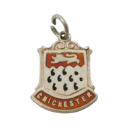 Sterling Silver Enamel Chichester Shield Charm Pendant Vintage c1970
