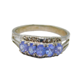Sterling Silver 5 Tanzanite & White Sapphire Dress Ring Vintage c1970 Size R