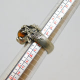 Pewter Dragons Head Brown Glass Set Statement Ring Vintage c2000 Size U