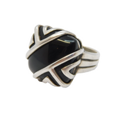 Sterling Silver & Onyx Set Abstract Style Dress Ring Vintage Birmingham