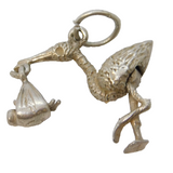 Sterling Silver Stork & the Baby Charm Pendant Vintage c1970