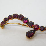 Georgian 9ct Gold Closed Back Garnet Wave Brooch Antique c1800s