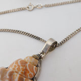 Large Sterling Silver Mounted Conch Shell Pendant Necklace Vintage c1980