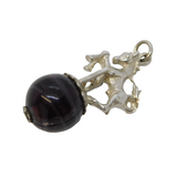 Sterling Silver Jumping Horse with Agate Ball Fob Pendant Vintage c1970