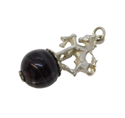 Sterling Silver Jumping Horse with Agate Ball Fob Pendant Vintage c1970