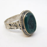 20th Century White Metal Green Agate Centurion Intaglio Signet Ring Antique