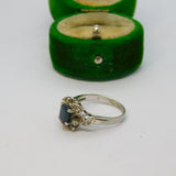 Sterling Silver Simulated Sapphire & Spinel Set Dress Ring Vintage c1970 Size K