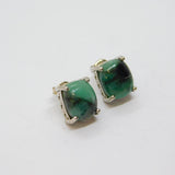 Pair of Sterling Silver Rainbow Flourite Oval Stud Earrings Vintage c1970