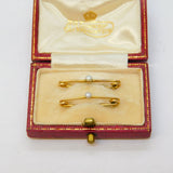 Victorian Boxed Pair of 10ct Yellow Gold & Pearl Tie Pins Antique c1880s