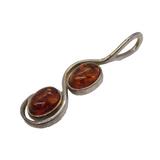 Sterling Silver Baltic Amber Double Drop Charm Pendant Vintage c1970s