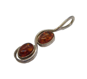 Sterling Silver Baltic Amber Double Drop Charm Pendant Vintage c1970s
