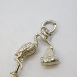 Sterling Silver Stork Carrying Baby Charm Pendant Vintage c1970s