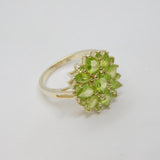 Sterling Silver Multi-Stone Peridot Cluster Dress Ring Vintage c1970 Size O 1/2