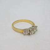 Sterling Silver Gilt Triple CZ Sparkling Dress Band Ring Vintage c1990 Size O