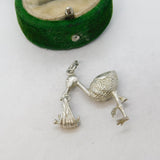 Sterling Silver Stork Carrying the Baby Charm Pendant Vintage c1970