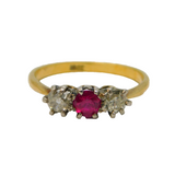Victorian 18ct Gold, Ruby & 0.3ct Diamond Dress Ring Antique c1880s