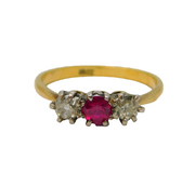 Victorian 18ct Gold, Ruby & 0.3ct Diamond Dress Ring Antique c1880s